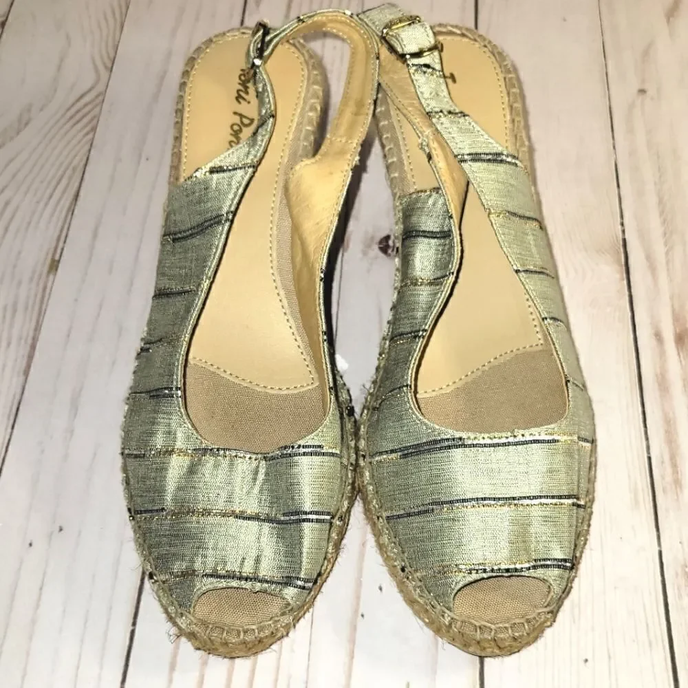 Toni Pons Metallic Stripe Espadrille Sandal Size 38